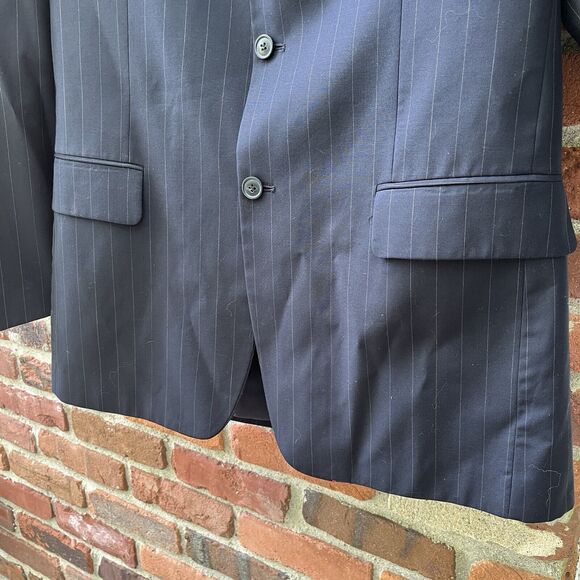 Franco Valentino Couture Hand Tailored Navy Pinstripe Wool Suit Jacket Size 43L - Picture 4 of 10